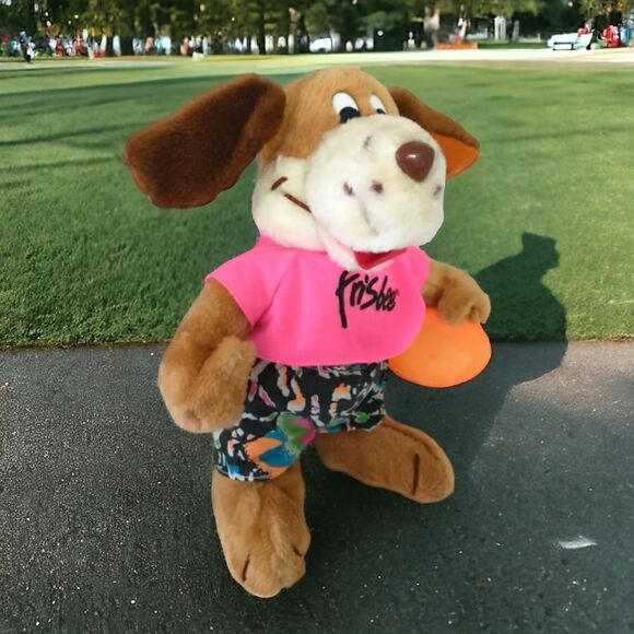 Frisbee Dog Stuffed Animal Plush Neon Promotional Pmi Toys Kransco Wham O 1991. - Picture 15 of 16